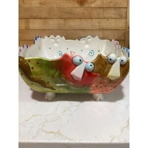 Studio Designworks Handpainted Ceramic Joy Cats Serving Bowl 1990